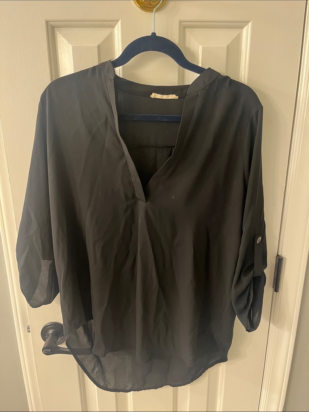 Lush Black V-Neck Roll-Sleeve Tunic